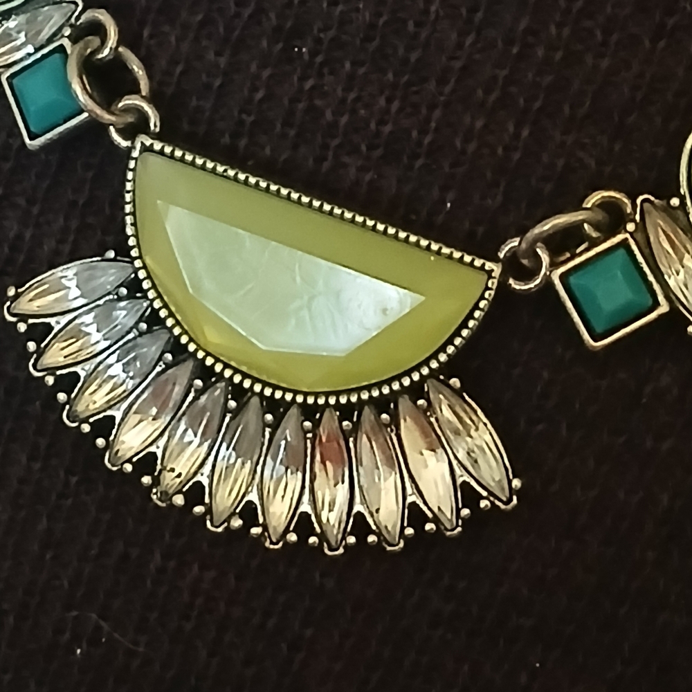 Lia Sophia silvertone geometric necklace with turquoise and green stones - Picture 9 of 9